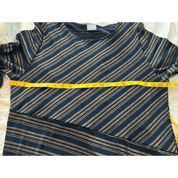 Chicos Travelers Blouse Womens 3 Navy Gold Metallic Striped Long Sleeve - Picture 12 of 13